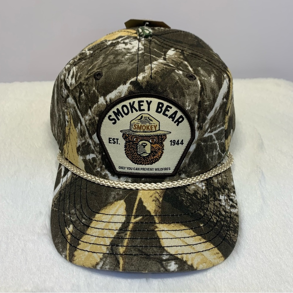 Smokey The Bear Forest Camo Snapback Trucker Hat Rope Accent Mad Engine OSFM - Picture 2 of 9
